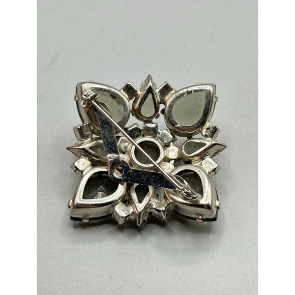 Vintage Grey Black Diamond Shape Rhinestones Pin Brooch Silver Tone Layered Pin - Picture 6 of 9